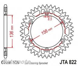 JT SPROCKETS Couronne JT SPROCKETS aluminium ultra-light anti-boue 822 - 520